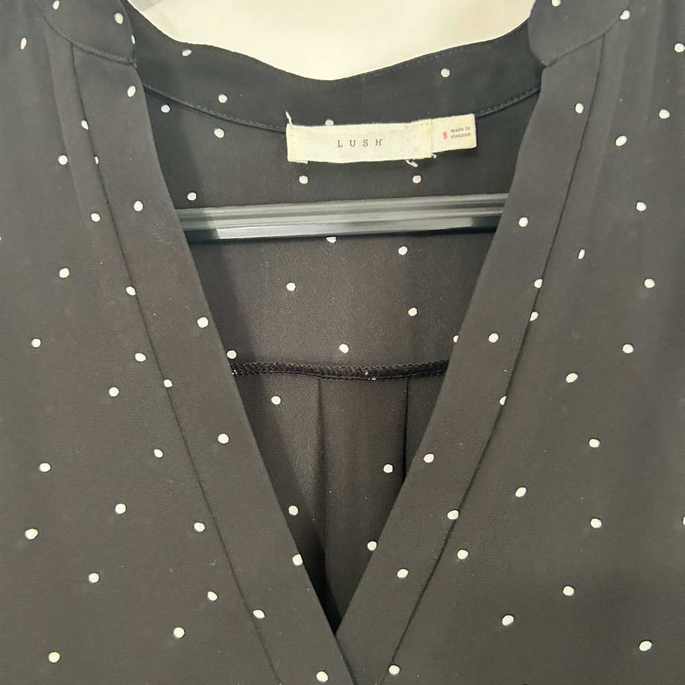 Lush Black with White Polka Dots, 3/4 Sleeve Relaxed Blouse - Picture 5 of 10